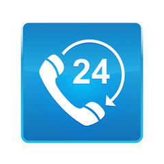 24 hours open phone rotate arrow icon shiny blue square button