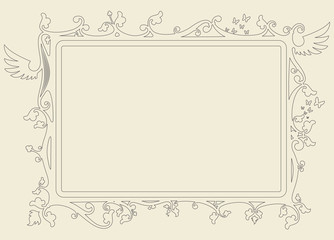 baroque frame decorated with vector symbols of hearts, butterflies and leaves