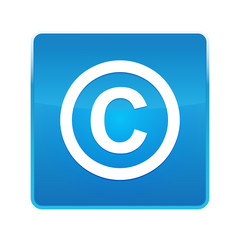 Copyright symbol icon shiny blue square button