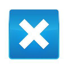 Cross icon shiny blue square button