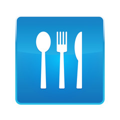 Cutlery icon shiny blue square button