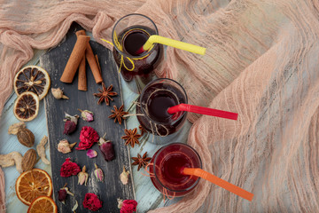 Ramadan drinks. Turkish Sherbet,  raspberry, cherry and rose sweet,cold red rose sherbet.