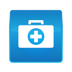 First aid kit icon shiny blue square button