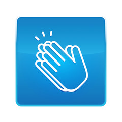 Obraz premium Hands clap icon shiny blue square button