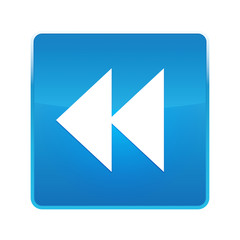 Jump backward icon shiny blue square button