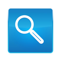 Magnifying glass icon shiny blue square button