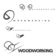 illustration consisting of a picture of a piece of wood and the inscription "woodworking" in the form of a symbol or logo