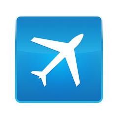 Plane icon shiny blue square button