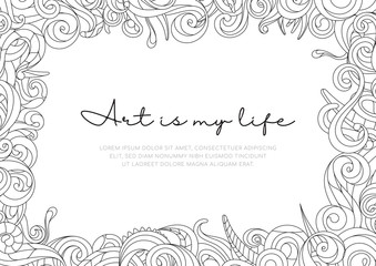 Vector abstract frame with waves and natural motifs. Text - Art is my life.