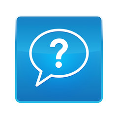 Question mark bubble icon shiny blue square button
