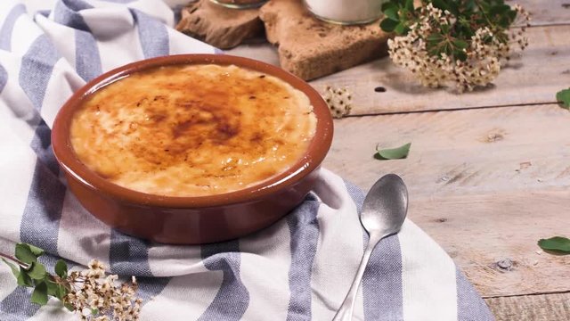 Leite creme, portuguese desert similar to creme brulee, cream brulee and burnt cream.