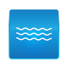 Sea waves icon shiny blue square button
