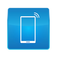 Smartphone network signal icon shiny blue square button