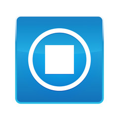 Stop play icon shiny blue square button