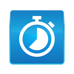 Stopwatch icon shiny blue square button