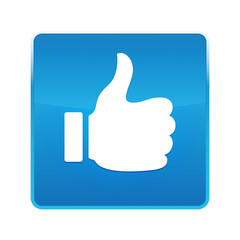 Thumbs up like icon shiny blue square button
