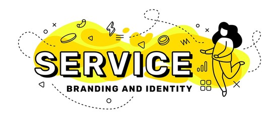 Vector business creative illustration of word service with woman