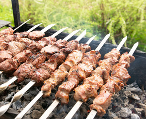 Barbecue garden grill with fresh meat