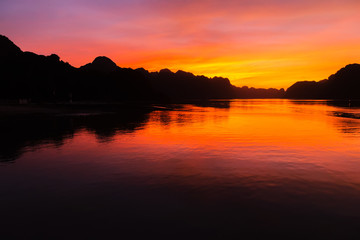 Fototapeta na wymiar evening sky clouds Sunset Background. Vietnam Top Destinations, Ha Long Bay