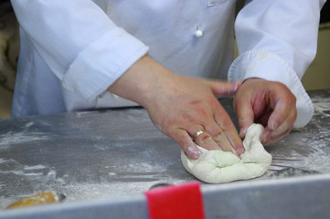 Baker prepares pastry