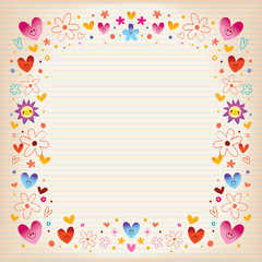 hearts and flowers retro frame