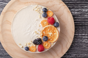 Dietary delicate fruity berry nut cake without baking.