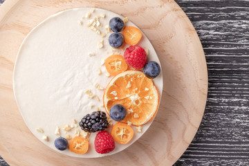 Dietary delicate fruity berry nut cake without baking.