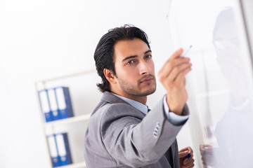 Young handsome businessman in front of whiteboard 