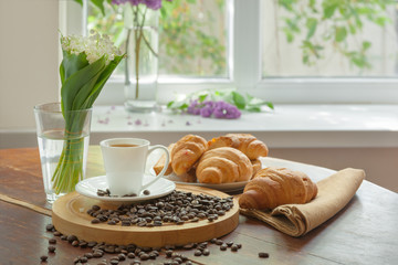 Morning with aromatic black coffee