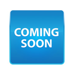 Coming Soon shiny blue square button