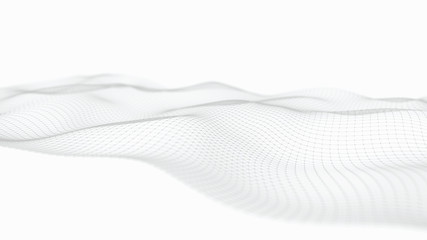 A wave of particles. Futuristic dot wave on white background. Dynamic wave. Wave 3d