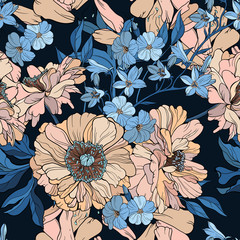 Seamless pattern pastel flowers