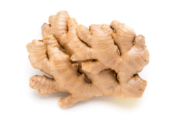 Ginger bio and lemon on white background.