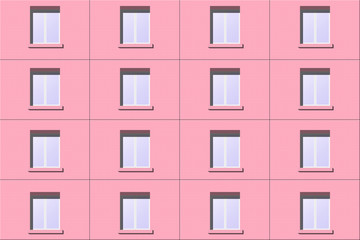 Panel house pink. The window into the street. Seamless pattern.