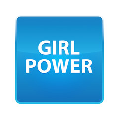 Girl Power shiny blue square button