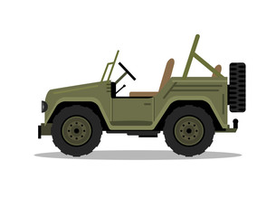 Military army car jeep vehicle. Humvee vector hummer cartoon flat safari oddroad truck illustration - obrazy, fototapety, plakaty