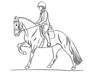 Young rider galloping on a sports pony.