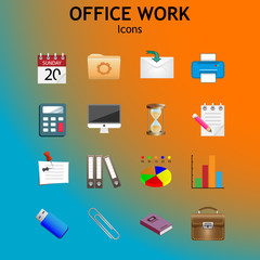 Web icons with long shadow on the theme of office and business. Vector set