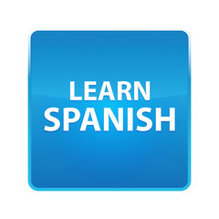 Learn Spanish shiny blue square button