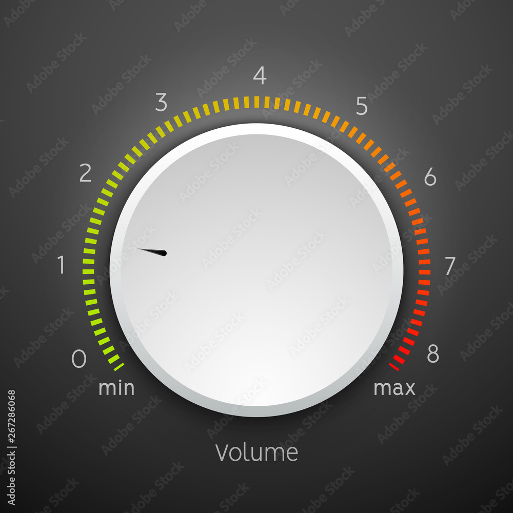 Poster volume music control knob icon panel. audio knob element interface