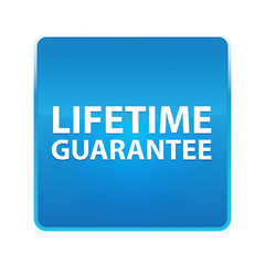 Lifetime Guarantee shiny blue square button