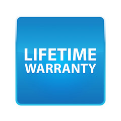 Lifetime Warranty shiny blue square button