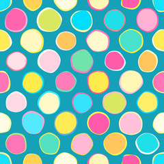 Cute seamless pattern with bright blobs. Abstract shape background.