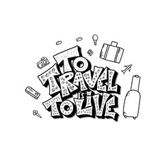 Travel quote with doodle symbols in vector.
