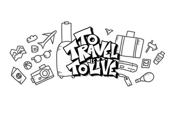 Travel quote with doodle symbols in vector.