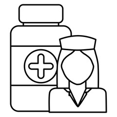 nurse professional with bottle drugs character