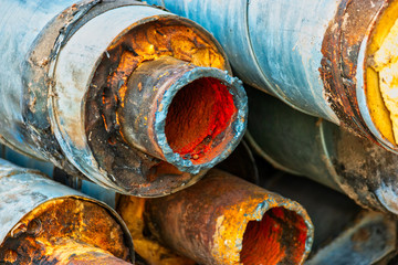 Wery closeup of rusty pipes with prints of welding