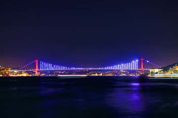 View of the Bosphorus bridge and Istanbul City of Turkey at night