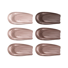Foundation creamy texture, different skin tone smear on the white background, skin tone smear from light to dark. Vector 3d illustration