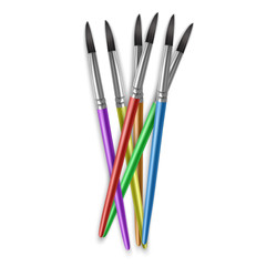 Paint brushes different rainbow colors, Set of realistic brushes on white background, vector illustration